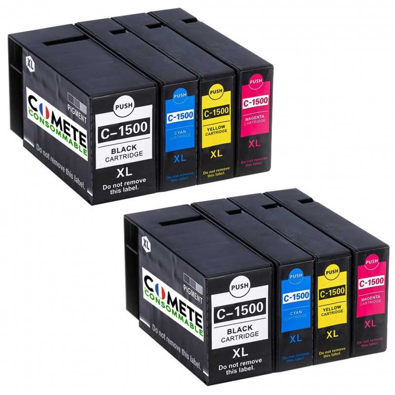 8 Cartouches Compatibles 1500XL PGI-1500 pour CANON MAXIFY - 2 Noir + 2 Cyan + 2 Magenta + 2 Jaune, CANON 8 Cartouches Compatibles 1500XL PGI-1500 pour CANON MAXIFY - 2 Noir + 2 Cyan + 2 Magenta + 2 Jaune, CANON