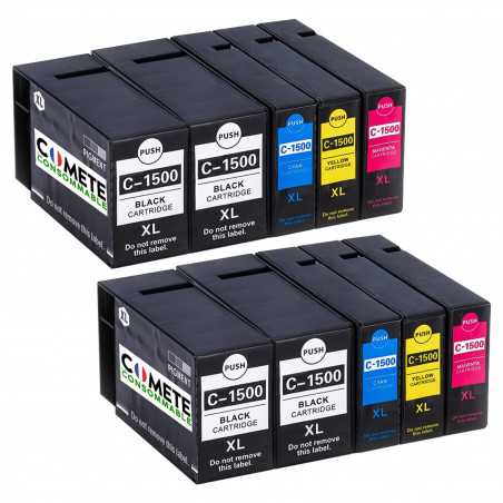 10 Cartouches Compatibles 1500XL PGI-1500 pour CANON MAXIFY - 4 Noir + 2 Cyan + 2 Magenta + 2 Jaune, CANON