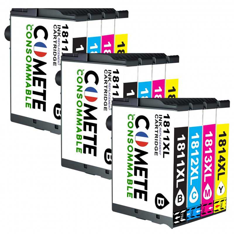 12 Cartouches compatibles Epson 18XL T18XL T1815 - 3 Noir + 3 Cyan + 3 Magenta + 3 Jaune, EPSON