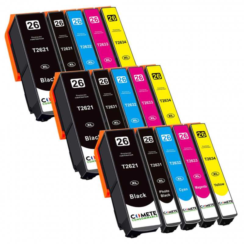 15 Cartouches 26XL Compatibles avec Epson 26 XL T2621 T2631 T2632 T2633 T2634 - 3 Packs, EPSON 15 Cartouches 26XL Compatibles avec Epson 26 XL T2621 T2631 T2632 T2633 T2634 - 3 Packs, EPSON