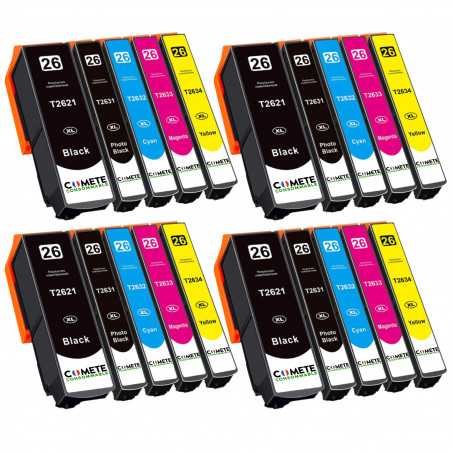 20 Cartouches 26XL Compatibles avec Epson 26 XL T2621 T2631 T2632 T2633 T2634 - 4Packs, EPSON