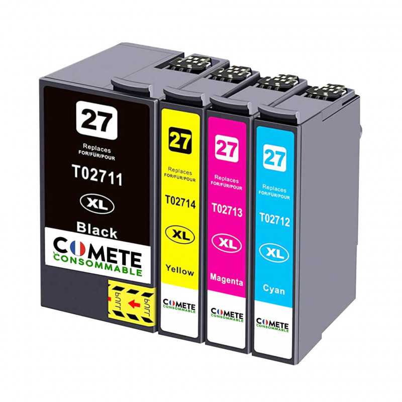 4 Cartouches 27XL compatibles avec Epson 27 XL C13T27154010 T2711 T2712 T2713 T2714 T2715 - 1 Pack, EPSON 4 Cartouches 27XL compatibles avec Epson 27 XL C13T27154010 T2711 T2712 T2713 T2714 T2715 - 1 Pack, EPSON