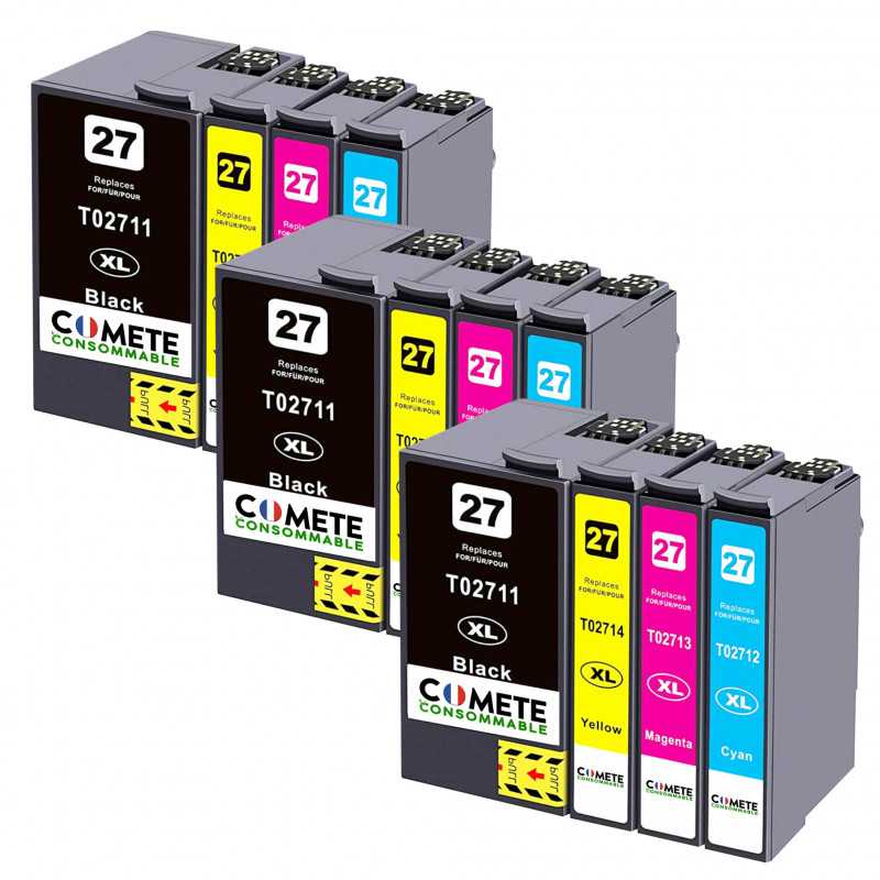 12 Cartouches 27XL compatibles avec Epson 27 XL C13T27154010 T2711 T2712 T2713 T2714 T2715 - 3 Packs, EPSON 12 Cartouches 27XL compatibles avec Epson 27 XL C13T27154010 T2711 T2712 T2713 T2714 T2715 - 3 Packs, EPSON