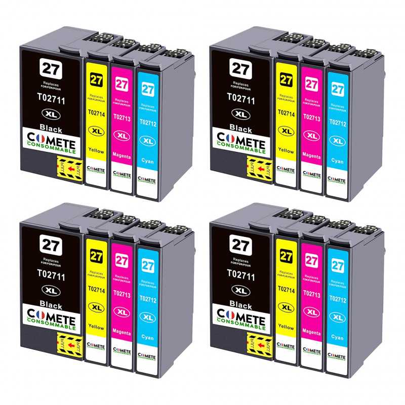 16 Cartouches 27XL compatibles avec Epson 27 XL C13T27154010 T2711 T2712 T2713 T2714 T2715 - 4 Packs, EPSON 16 Cartouches 27XL compatibles avec Epson 27 XL C13T27154010 T2711 T2712 T2713 T2714 T2715 - 4 Packs, EPSON