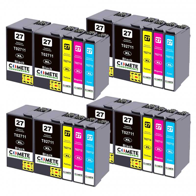 20 Cartouches 27XL compatibles avec Epson 27 XL C13T27154010 T2711 T2712 T2713 T2714 T2715, EPSON 20 Cartouches 27XL compatibles avec Epson 27 XL C13T27154010 T2711 T2712 T2713 T2714 T2715, EPSON