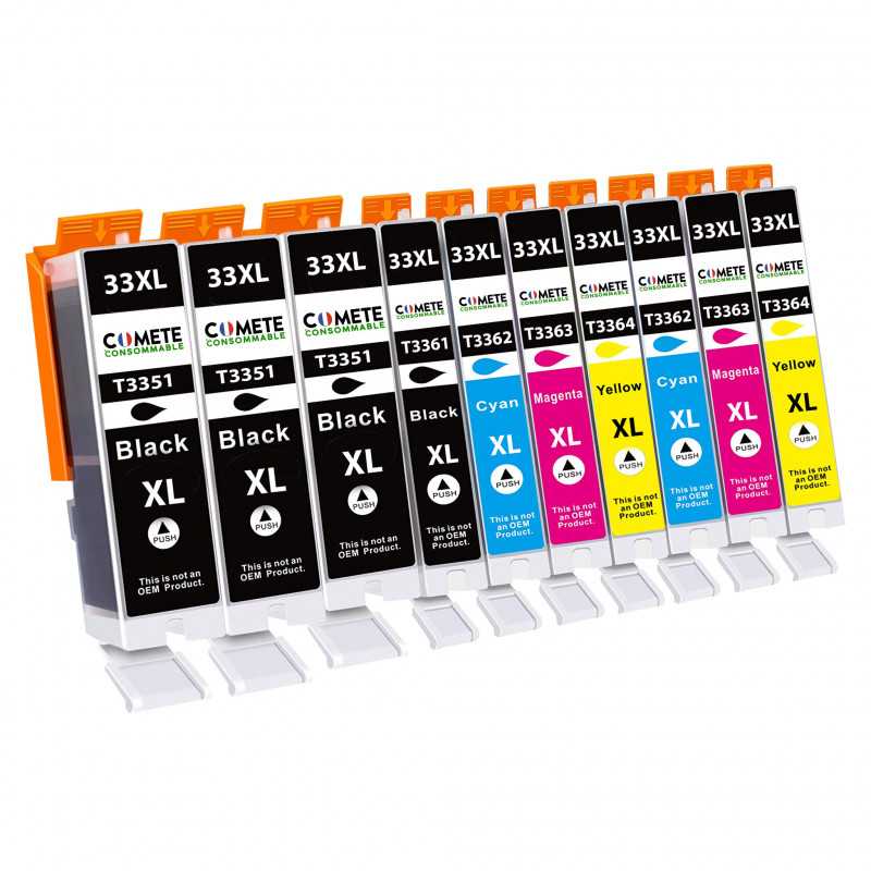 10 Cartouches 33XL T33XL compatibles Epson - 3 Noir + 1 Photo Noir + 2 Cyan + 2 Magenta + 2 Jaune, EPSON 10 Cartouches 33XL T33XL compatibles Epson - 3 Noir + 1 Photo Noir + 2 Cyan + 2 Magenta + 2 Jaune, EPSON