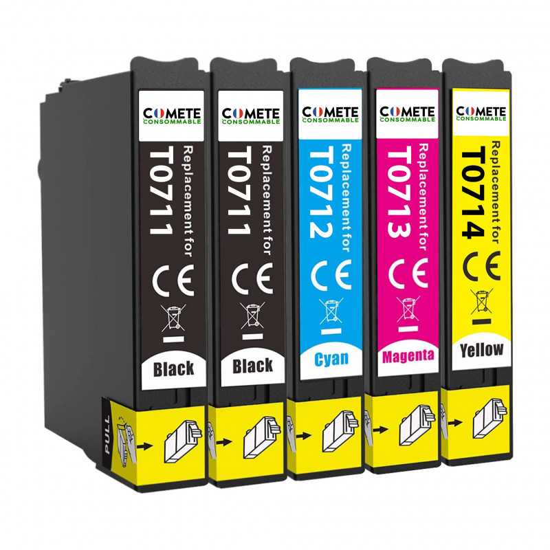 T0715 - 5 Cartouches d'encre Compatible avec Epson T0715 (T0711 T0712 T0713 T0714) - 1 Pack, EPSON T0715 - 5 Cartouches d'encre Compatible avec Epson T0715 (T0711 T0712 T0713 T0714) - 1 Pack, EPSON