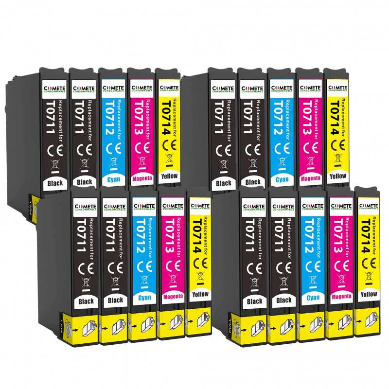 T0715 - 20 Cartouches d'encre Compatible avec Epson T0715 (T0711 T0712 T0713 T0714) - 4 Packs, EPSON T0715 - 20 Cartouches d'encre Compatible avec Epson T0715 (T0711 T0712 T0713 T0714) - 4 Packs, EPSON