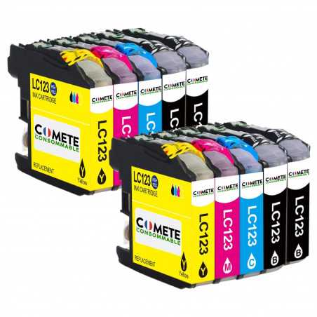 10 Cartouches compatibles BROTHER LC123XL - 4 Noir + 2 Cyan + 2 Magenta + 2 Jaune, BROTHER