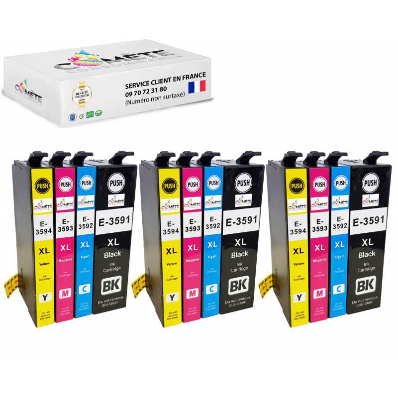 12 Cartouches compatibles EPSON 35XL B3C3M3Y3 - Comète consommable 12 Cartouches compatibles EPSON 35XL B3C3M3Y3 - Comète consommable