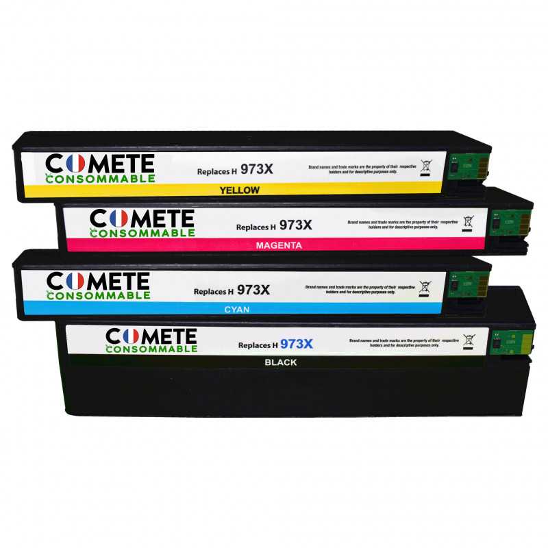 4 Cartouches compatibles HP 973X - 1 Noir + 1 Cyan + 1 Magenta + 1 Jaune, HP 4 Cartouches compatibles HP 973X - 1 Noir + 1 Cyan + 1 Magenta + 1 Jaune, HP