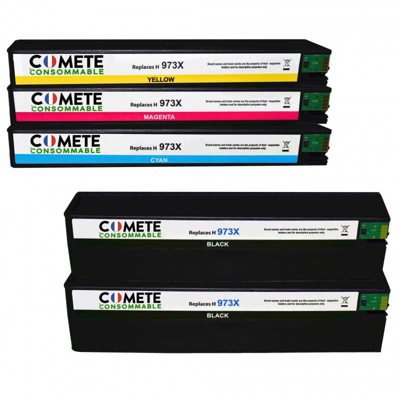5 Cartouches compatibles HP 973X - 2 Noir + 1 Cyan + 1 Magenta + 1 Jaune, HP 5 Cartouches compatibles HP 973X - 2 Noir + 1 Cyan + 1 Magenta + 1 Jaune, HP