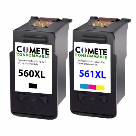 2 cartouches compatibles CANON PG560 XL PG-560 CL-561 560XL 561XL - 1 Noir + 1 Couleurs, CANON