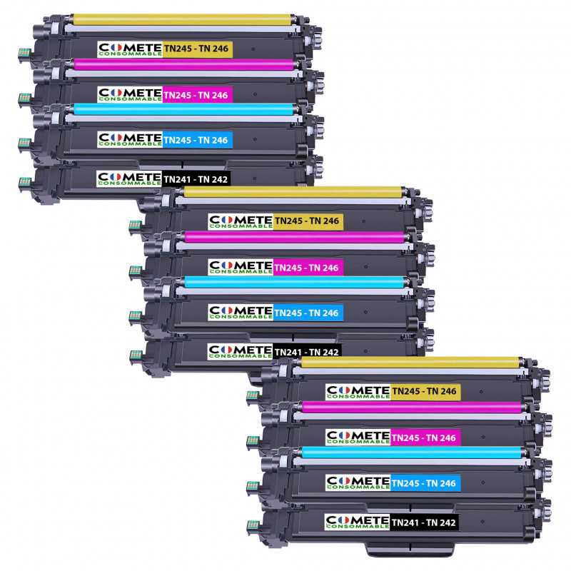12 Toners compatibles BROTHER TN246 - 3 Noir + 3 Cyan + 3 Magenta + 3 Jaune, BROTHER 12 Toners compatibles BROTHER TN246 - 3 Noir + 3 Cyan + 3 Magenta + 3 Jaune, BROTHER