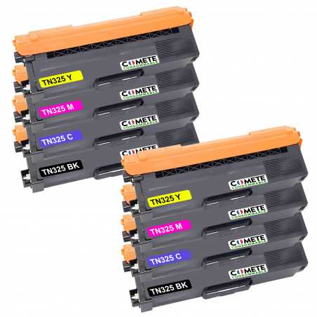 8 Toners compatibles BROTHER TN320/321 TN325- 2 Noir + 2 Cyan + 2 Magenta + 2 Jaune, BROTHER