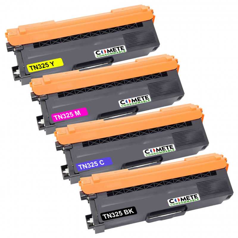 4 Toners compatibles BROTHER TN325/326 - 1 Noir + 1 Cyan + 1 Magenta + 1 Jaune, BROTHER