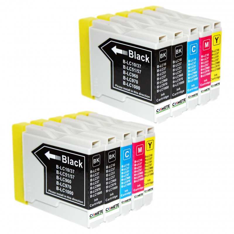 10 Cartouches compatibles BROTHER LC970/LC1000 - 4 Noir + 2 Cyan + 2 Magenta + 2 Jaune, BROTHER 10 Cartouches compatibles BROTHER LC970/LC1000 - 4 Noir + 2 Cyan + 2 Magenta + 2 Jaune, BROTHER