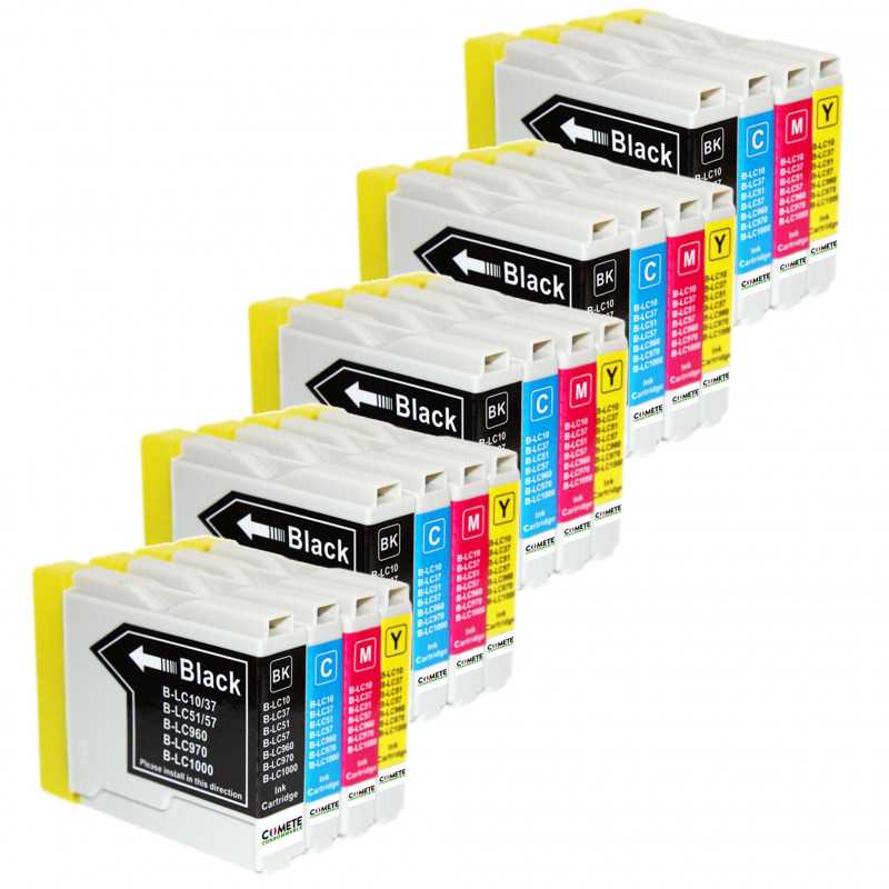 20 Cartouches compatibles BROTHER LC970/LC1000 - 5 Noir + 5 Cyan + 5 Magenta + 5 Jaune, BROTHER