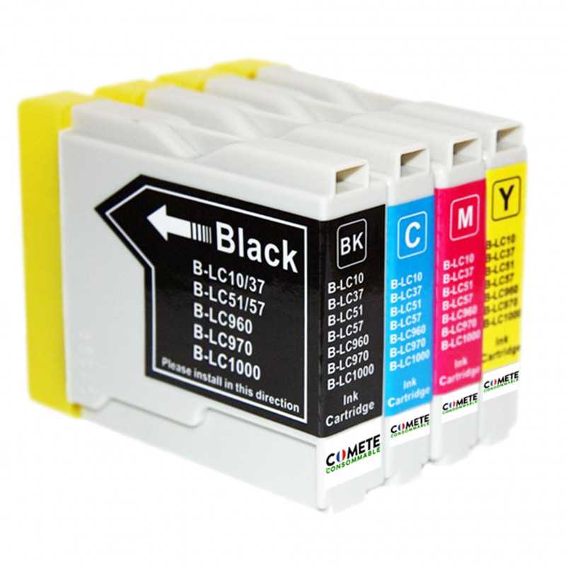 4 Cartouches compatibles BROTHER LC970/LC1000 - 1 Noir + 1 Cyan + 1 Magenta + 1 Jaune, BROTHER 4 Cartouches compatibles BROTHER LC970/LC1000 - 1 Noir + 1 Cyan + 1 Magenta + 1 Jaune, BROTHER