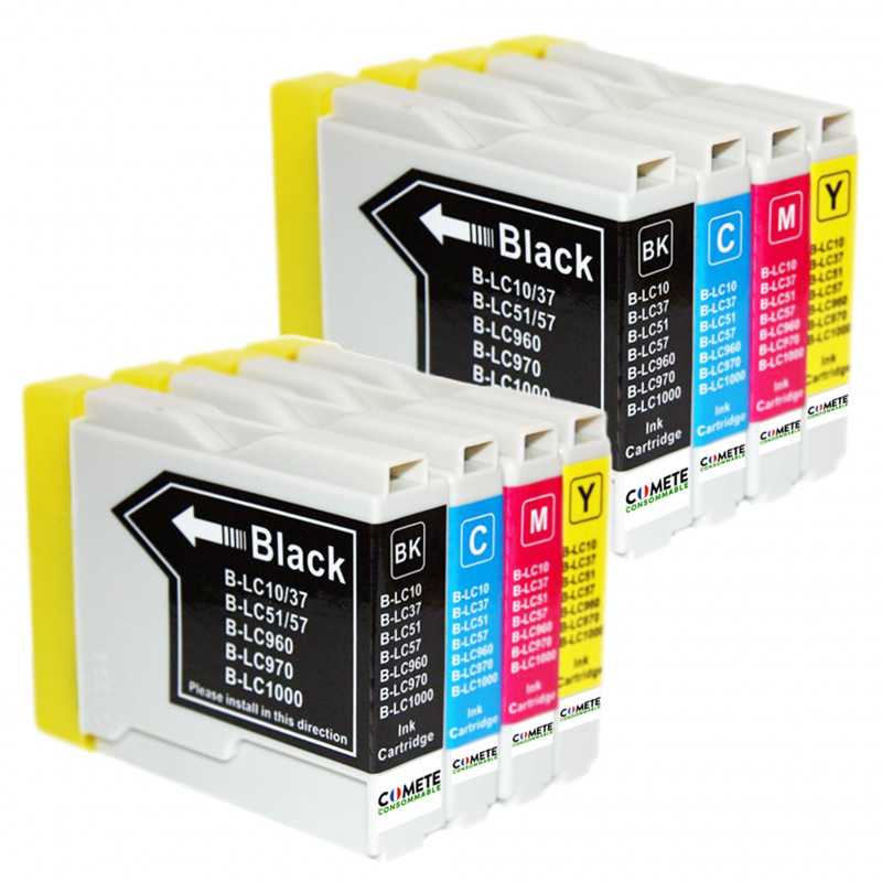 8 Cartouches compatibles BROTHER LC970/LC1000 - 2 Noir + 2 Cyan + 2 Magenta + 2 Jaune, BROTHER 8 Cartouches compatibles BROTHER LC970/LC1000 - 2 Noir + 2 Cyan + 2 Magenta + 2 Jaune, BROTHER