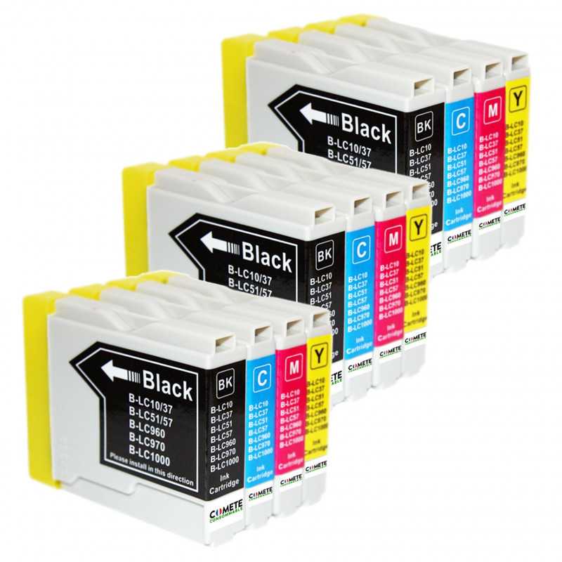 12 Cartouches compatibles BROTHER LC970/LC1000 - 3 Noir + 3 Cyan + 3 Magenta + 3 Jaune, BROTHER 12 Cartouches compatibles BROTHER LC970/LC1000 - 3 Noir + 3 Cyan + 3 Magenta + 3 Jaune, BROTHER
