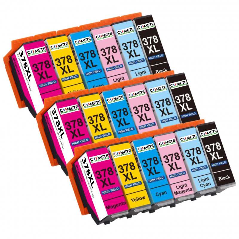 18 Cartouches compatibles Epson 378XL - 3 Noir + 3 Cyan + 3 Magenta + 3 Jaune + 3 Cyan Clair + 3 Mag, EPSON 18 Cartouches compatibles Epson 378XL - 3 Noir + 3 Cyan + 3 Magenta + 3 Jaune + 3 Cyan Clair + 3 Mag, EPSON