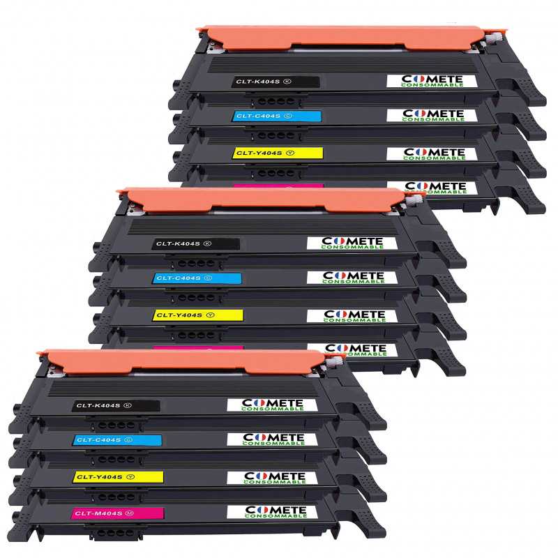 12 Toners Compatibles Samsung CLT-404S CLT404S 404S 404C - 3 Noir + 3 Cyan + 3 Magenta + 3 Jaune - Comète consommable