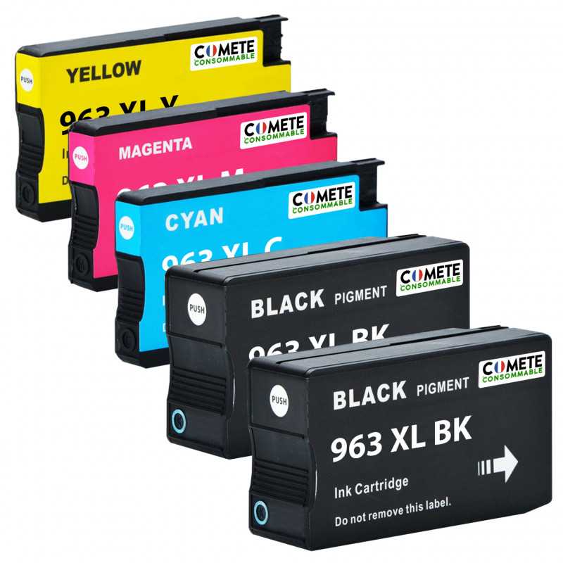 1 Pack de 5 cartouches compatibles avec HP 963XL 2 noir + 1 Cyan + 1