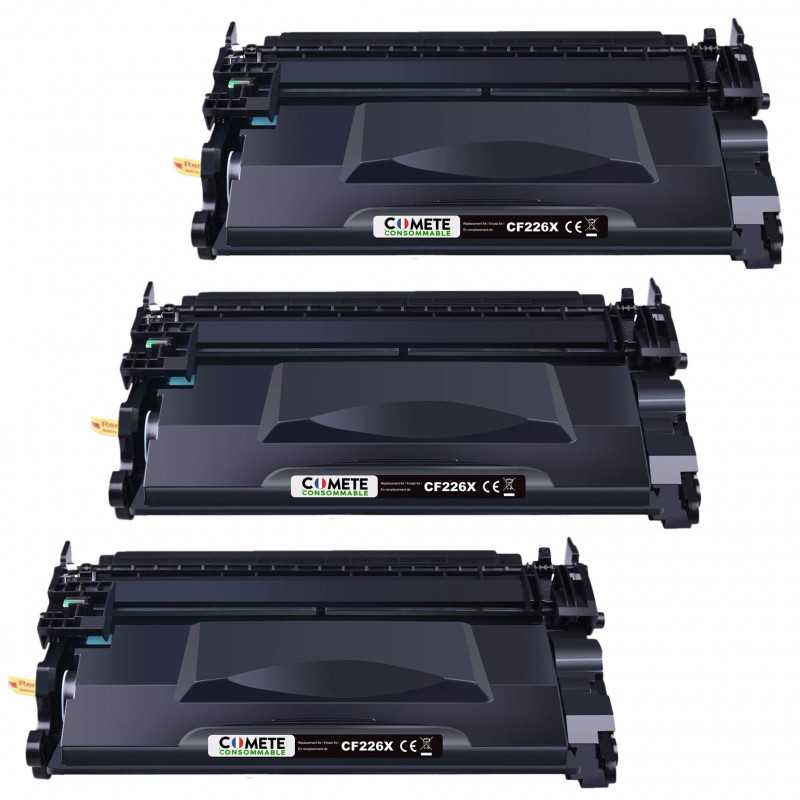 3 Toners compatibles HP 26A CF226X Noir, HP 3 Toners compatibles HP 26A CF226X Noir, HP