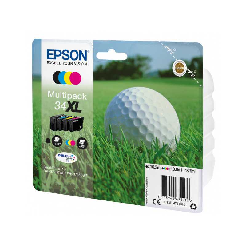 EPSON Pack 4 cartouches Golf 34XL Encre 1 Noir + 1 Cyan + 1 Magenta + 1 Jaune 1x16,3ml+3x10,8ml, Racine EPSON Pack 4 cartouches Golf 34XL Encre 1 Noir + 1 Cyan + 1 Magenta + 1 Jaune 1x16,3ml+3x10,8ml, Racine
