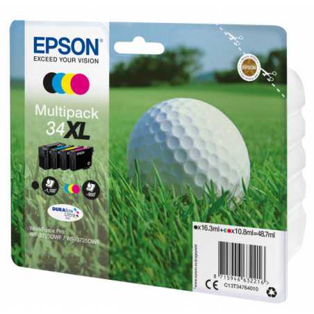 Epson Pack 4 cartouches Golf 34XL Encre - 1 Noir + 1 Cyan + 1 Magenta + 1 Jaune  (1x16,3ml+3x10,8ml)