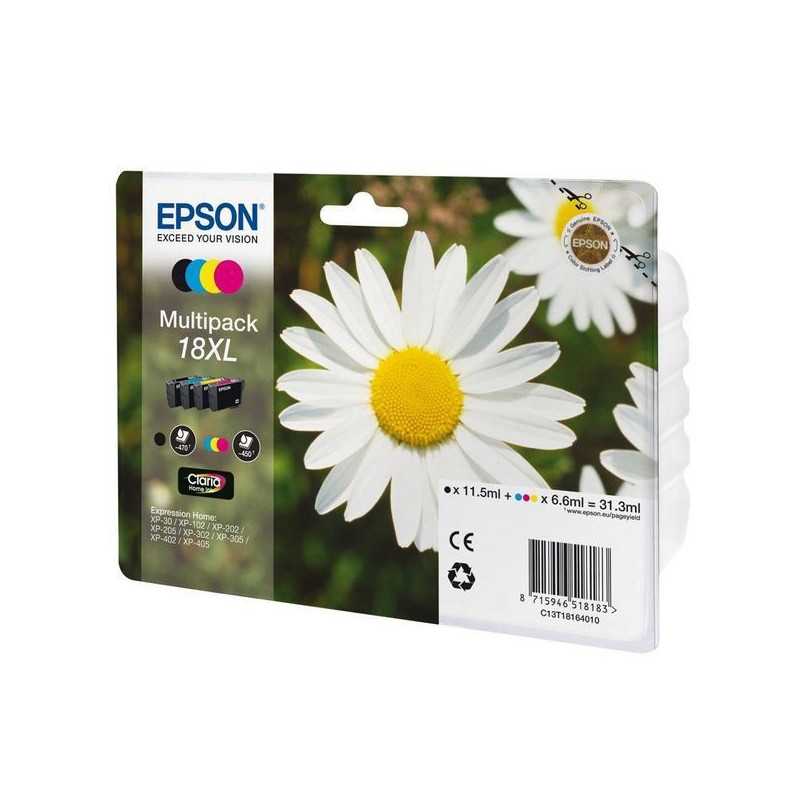 EPSON Multipack Pâquerette 18 XL Encres Claria Home 1 Noir + 1 Cyan + 1 Magenta + 1 Jaune 31,3ml, Racine EPSON Multipack Pâquerette 18 XL Encres Claria Home 1 Noir + 1 Cyan + 1 Magenta + 1 Jaune 31,3ml, Racine