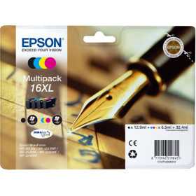 EPSON Cartouche Multipack Stylo à plume 16 XL Encre 1 Noir + 1 Cyan + 1 Magenta + 1 Jaune 32,4ml, Racine