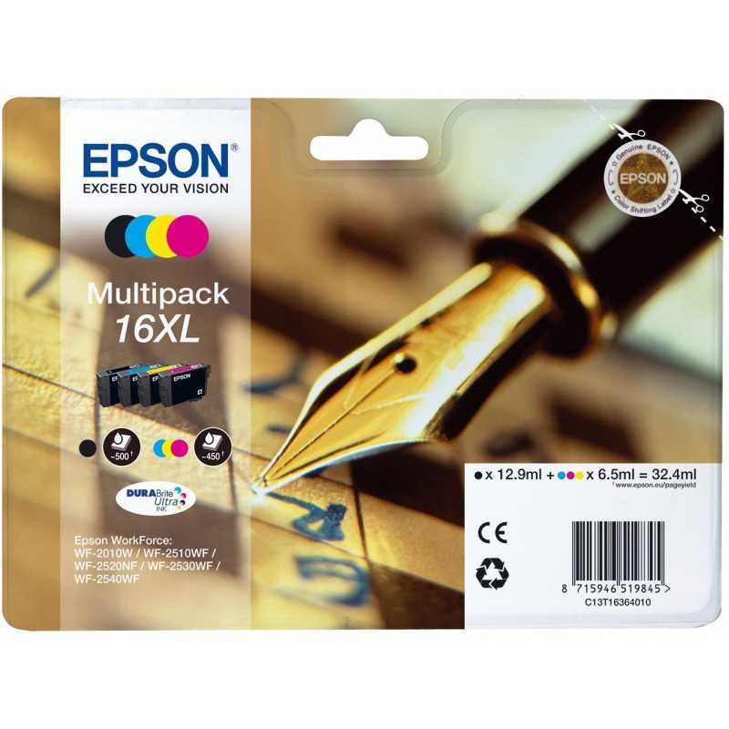 EPSON Cartouche Multipack Stylo à plume 16 XL Encre 1 Noir + 1 Cyan + 1 Magenta + 1 Jaune 32,4ml, Racine EPSON Cartouche Multipack Stylo à plume 16 XL Encre 1 Noir + 1 Cyan + 1 Magenta + 1 Jaune 32,4ml, Racine