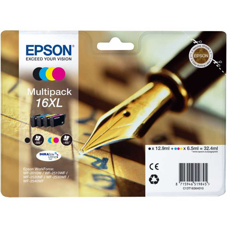 EPSON Cartouche Multipack Stylo à plume 16 XL Encre 1 Noir + 1 Cyan + 1 Magenta + 1 Jaune 32,4ml, Racine