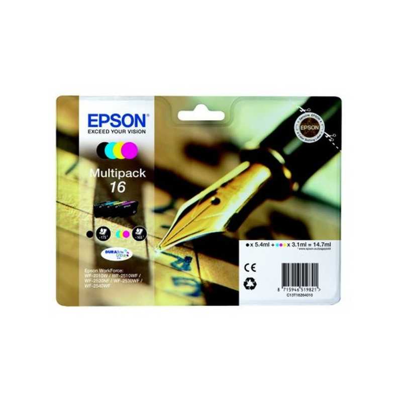 EPSON Cartouche Multipack Stylo à plume 16 Encre 1 Noir + 1 Cyan + 1 Magenta + 1 Jaune 14,7ml, Racine