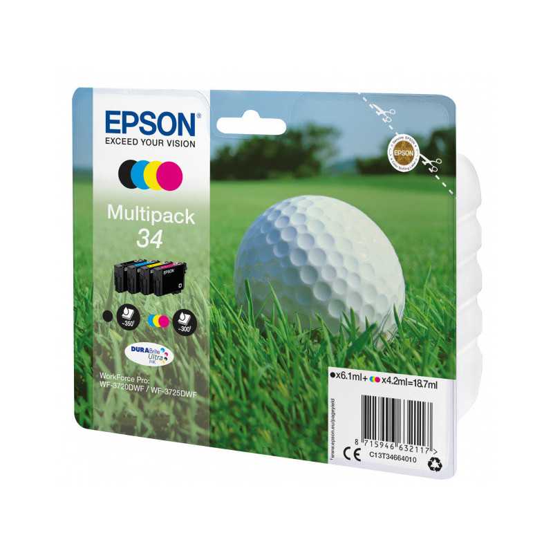 EPSON Pack 4 cartouches Golf 34 Encre 1 Noir + 1 Cyan + 1 Magenta + 1 Jaune 1x6,1ml+3x4,2ml, Racine EPSON Pack 4 cartouches Golf 34 Encre 1 Noir + 1 Cyan + 1 Magenta + 1 Jaune 1x6,1ml+3x4,2ml, Racine