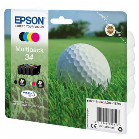 EPSON Pack 4 cartouches Golf 34 Encre 1 Noir + 1 Cyan + 1 Magenta + 1 Jaune  1x6,1ml+3x4,2ml