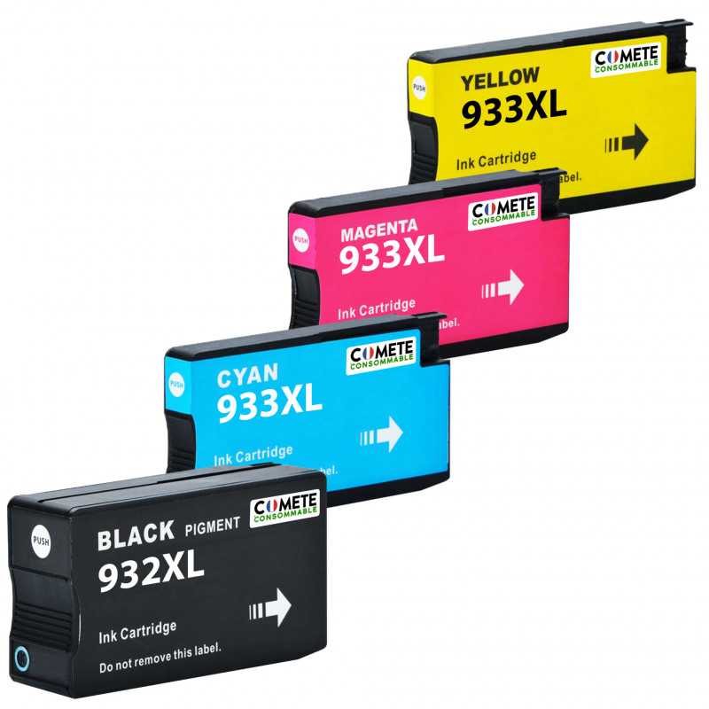 4 Cartouches compatibles HP 932/933XL - 1 Noir + 1 Cyan + 1 Magenta + 1 Jaune, HP 4 Cartouches compatibles HP 932/933XL - 1 Noir + 1 Cyan + 1 Magenta + 1 Jaune, HP