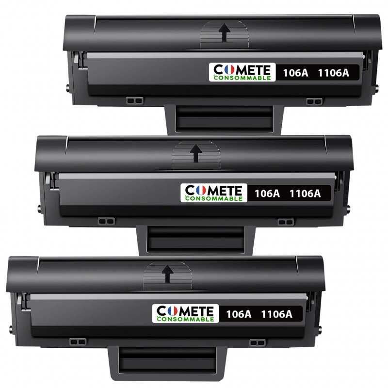 3 Toners compatibles HP 106A 1106A Noir, HP 3 Toners compatibles HP 106A 1106A Noir, HP