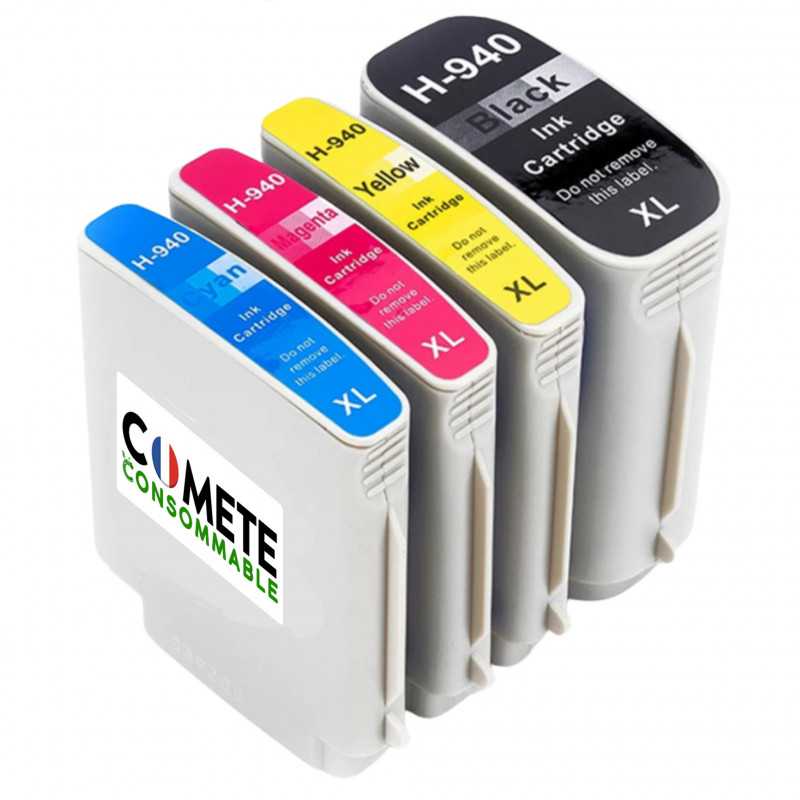4 Cartouches compatibles HP 940XL - 1 Noir + 1 Cyan + 1 Magenta + 1 Jaune, HP 4 Cartouches compatibles HP 940XL - 1 Noir + 1 Cyan + 1 Magenta + 1 Jaune, HP