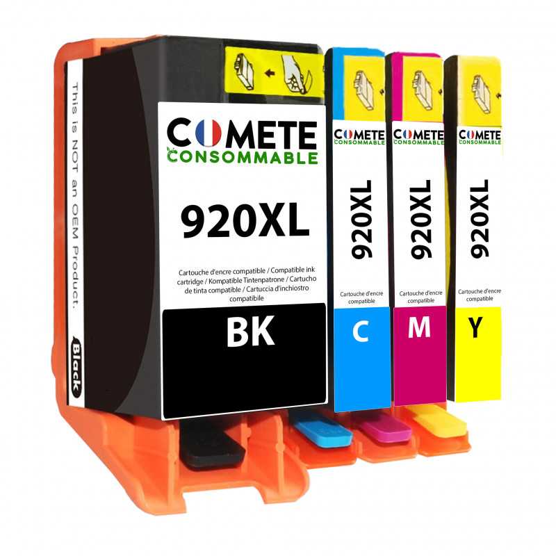 4 cartouches compatibles HP 920XL - 1 Noir + 1 Cyan + 1 Magenta + 1 Jaune, HP 4 cartouches compatibles HP 920XL - 1 Noir + 1 Cyan + 1 Magenta + 1 Jaune, HP