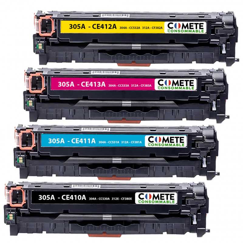 4 Toners Compatibles HP 304/305/312A - 1 Noir + 1 Cyan + 1 Magenta + 1 Jaune, HP 4 Toners Compatibles HP 304/305/312A - 1 Noir + 1 Cyan + 1 Magenta + 1 Jaune, HP