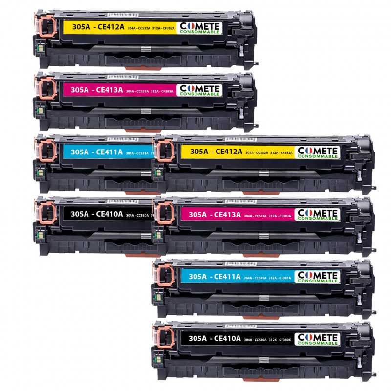 8 Toners Compatibles HP 304/305/312A - 2 Noir + 2 Cyan + 2 Magenta + 2 Jaune, HP 8 Toners Compatibles HP 304/305/312A - 2 Noir + 2 Cyan + 2 Magenta + 2 Jaune, HP