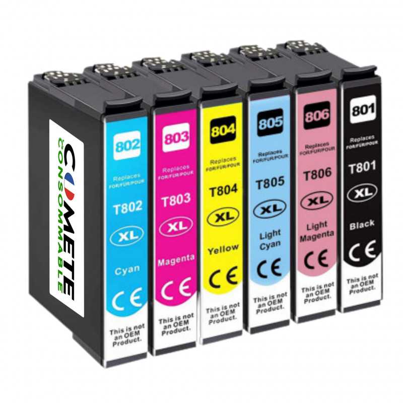 T080 - 6 Cartouches compatibles Epson T080XL E80 C13T08074010 grande capacité, EPSON T080 - 6 Cartouches compatibles Epson T080XL E80 C13T08074010 grande capacité, EPSON