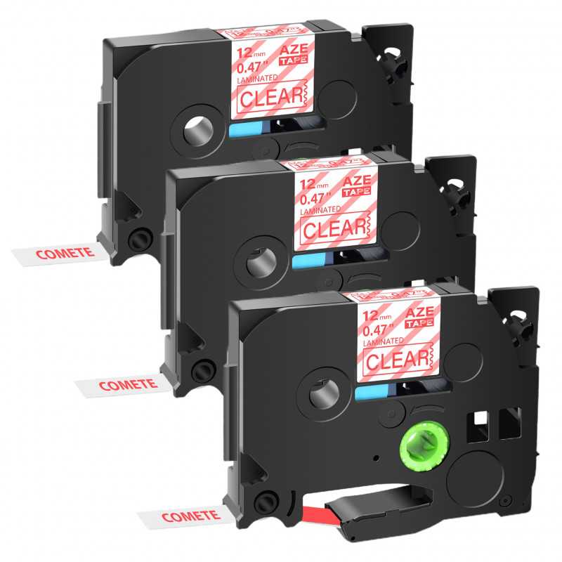 3 Rubans compatible Brother TZe-132 Rouge sur transparent cassette recharge pour étiqueteuse Brothe, Racine 3 Rubans compatible Brother TZe-132 Rouge sur transparent cassette recharge pour étiqueteuse Brothe, Racine