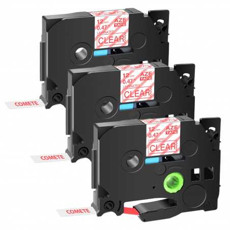 3 Rubans compatible Brother TZe-132  Rouge sur transparent cassette recharge pour étiqueteuse Brothe, Racine