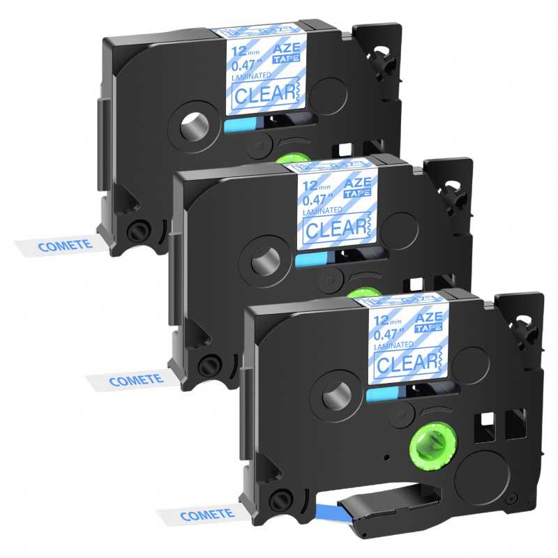 3 Rubans compatible Brother TZe-133 Bleu sur transparent cassette recharge pour étiqueteuse Brother, Racine 3 Rubans compatible Brother TZe-133 Bleu sur transparent cassette recharge pour étiqueteuse Brother, Racine