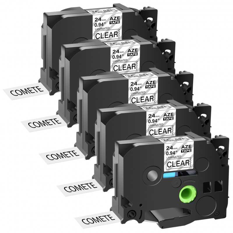 5 Rubans compatible Brother TZe 151 Noir sur transparent cassette recharge pour étiqueteuse Brother, Racine 5 Rubans compatible Brother TZe 151 Noir sur transparent cassette recharge pour étiqueteuse Brother, Racine