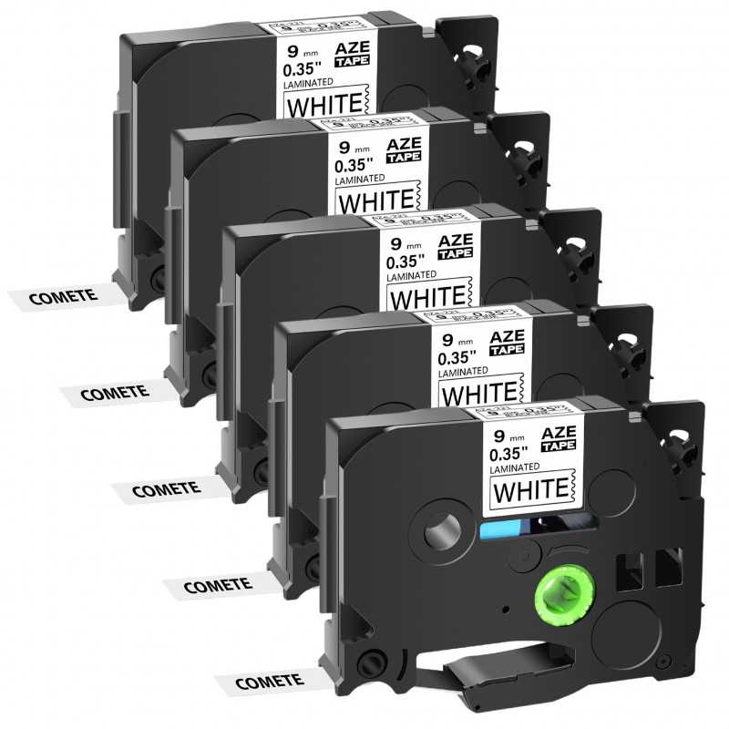 5 Rubans compatible Brother TZe-221 Noir sur Blanc cassette recharge pour étiqueteuse Brother, Racine 5 Rubans compatible Brother TZe-221 Noir sur Blanc cassette recharge pour étiqueteuse Brother, Racine